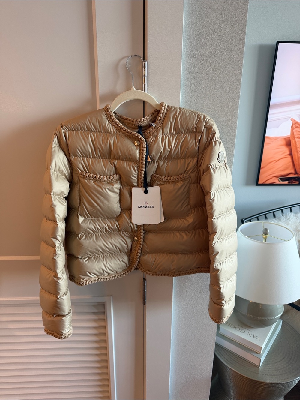Moncler Beige Short Quilted Puffer Jacket - Picture 1 of 4
